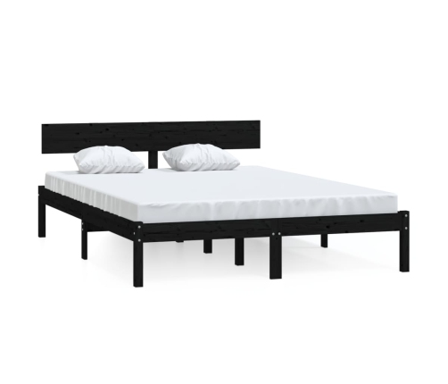 Estructura cama doble pequeña sin colchón madera maciza negro