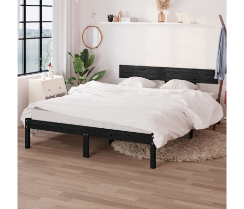 Estructura cama doble pequeña sin colchón madera maciza negro