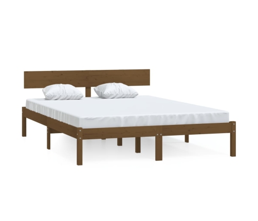 Estructura de cama madera de pino doble marrón miel 135x190 cm