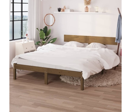 Estructura de cama madera de pino doble marrón miel 135x190 cm