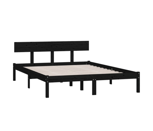 Estructura de cama doble sin colchón madera maciza pino negro