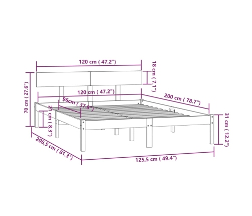 Estructura cama sin colchón madera maciza marrón miel 120x200cm