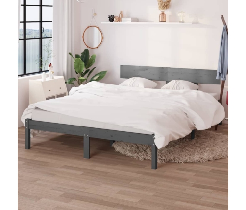 Estructura de cama doble sin colchón madera maciza gris