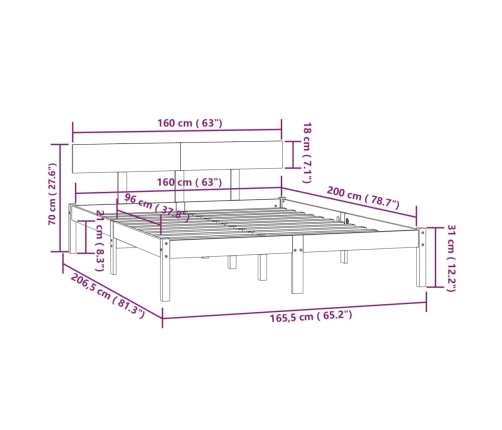 Estructura de cama sin colchón madera maciza 160x200 cm