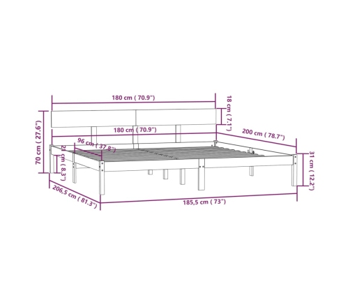 Estructura de cama doble sin colchón madera maciza