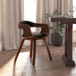 Silla de comedor de cuero sintético y madera curvada negro