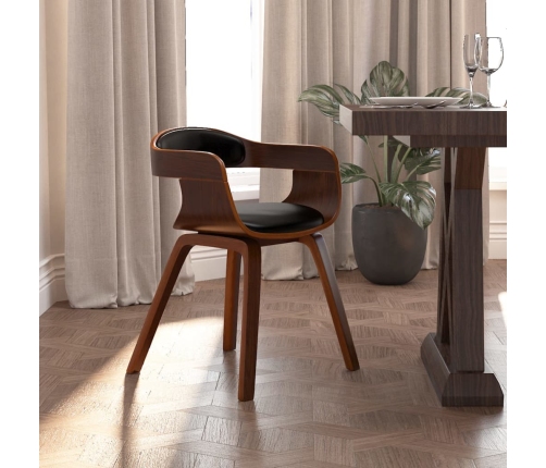 Silla de comedor de cuero sintético y madera curvada negro