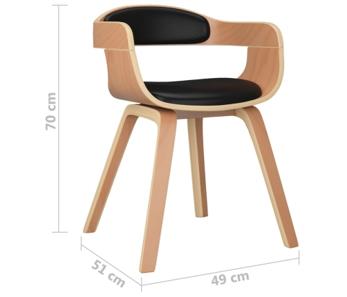 Silla de comedor de cuero sintético y madera curvada negro