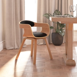 Silla de comedor de cuero sintético y madera curvada negro