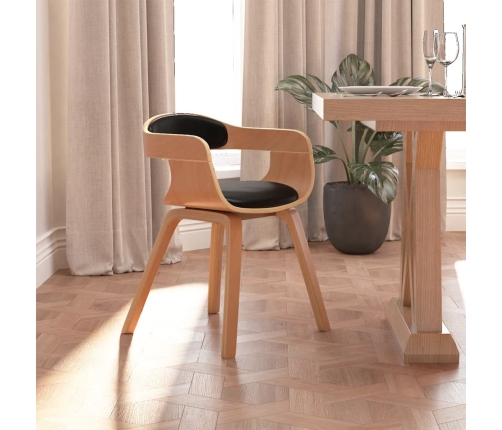 Silla de comedor de cuero sintético y madera curvada negro