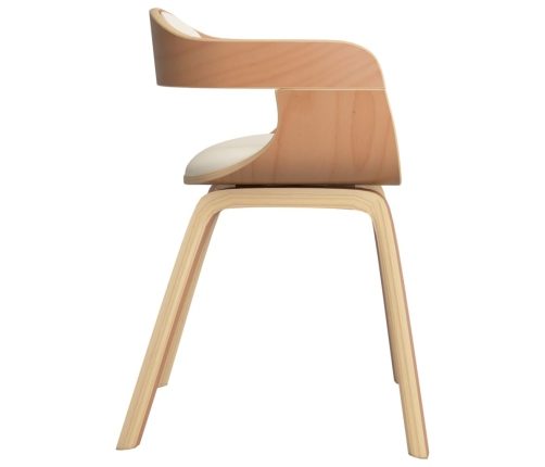 Silla de comedor de cuero sintético y madera curvada crema