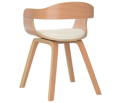 Silla de comedor de cuero sintético y madera curvada crema