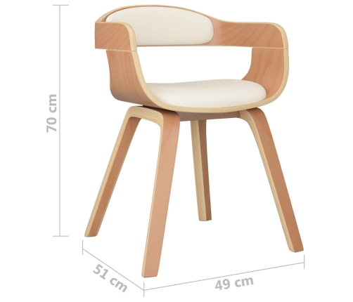 Silla de comedor de cuero sintético y madera curvada crema