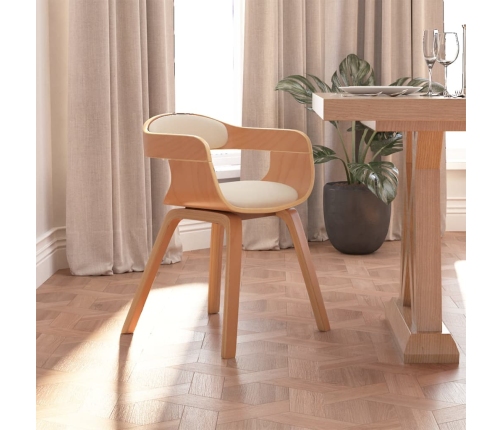 Silla de comedor de cuero sintético y madera curvada crema