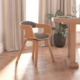 Silla de comedor madera curvada y tela gris claro