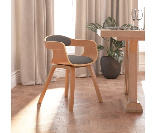 Silla de comedor madera curvada y tela gris claro