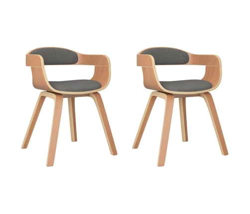 Silla de comedor 2 uds madera curvada y tela gris claro