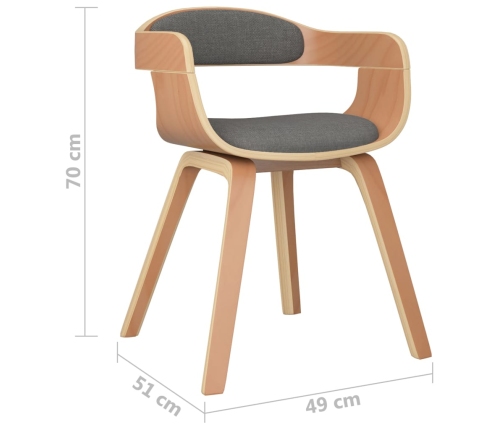 Silla de comedor 2 uds madera curvada y tela gris claro