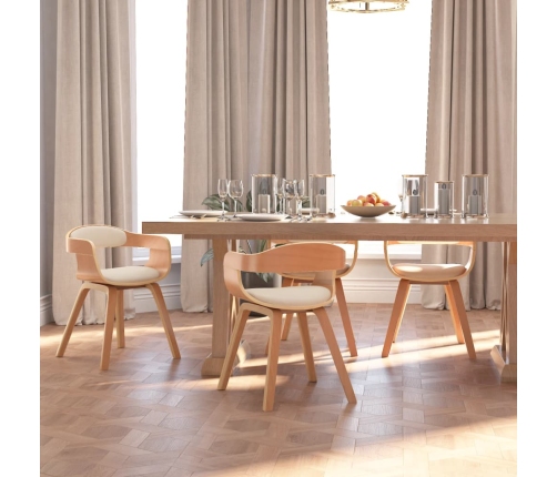 Sillas de comedor 4 uds madera curvada y cuero sintético crema