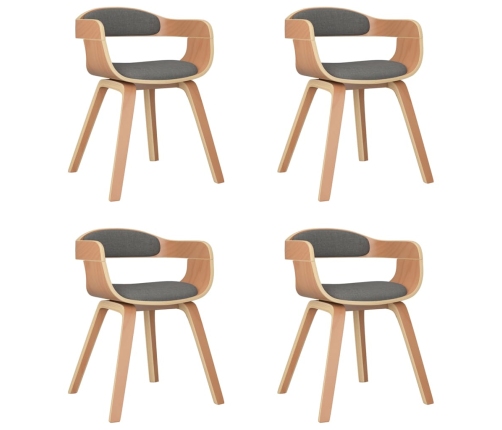 Silla de comedor 4 uds madera curvada y tela gris claro