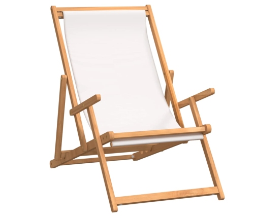 Silla de playa plegable de madera maciza de teca crema