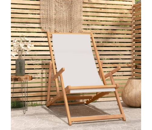 Silla de playa plegable de madera maciza de teca crema