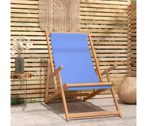 Silla de playa plegable de madera maciza de teca azul