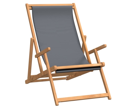 vidaXL Silla de playa plegable de madera maciza de teca gris