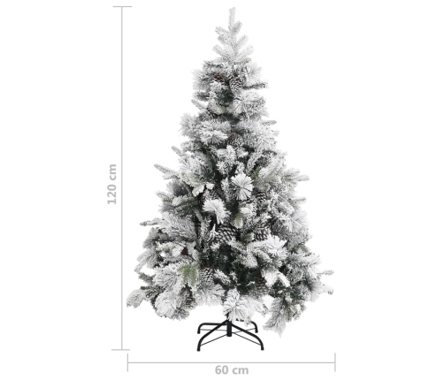 Árbol de Navidad con nieve flocada y conos 120 cm PVC y PE