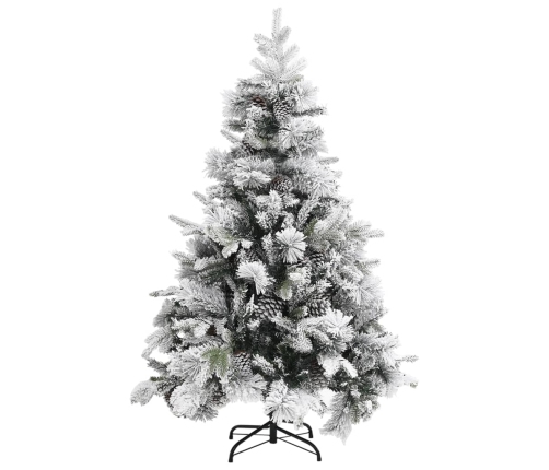 Árbol de Navidad con nieve flocada y piñas PVC y PE 150 cm