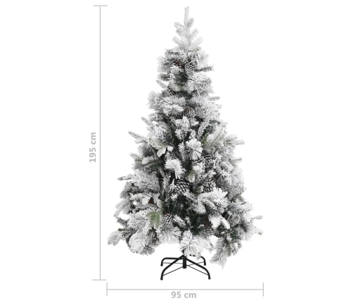 Árbol de Navidad con nieve flocada y piñas PVC y PE 195 cm