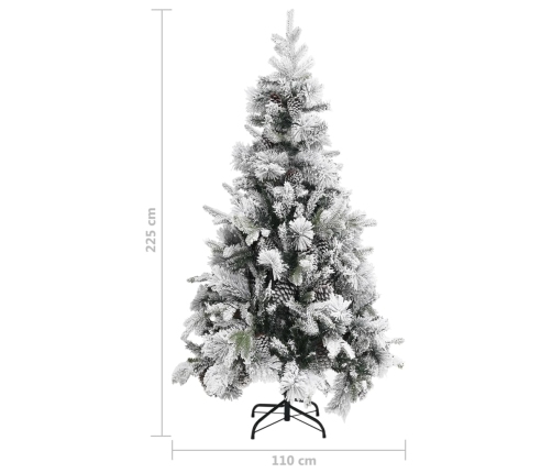 Árbol de Navidad con nieve flocada y piñas PVC y PE 225 cm