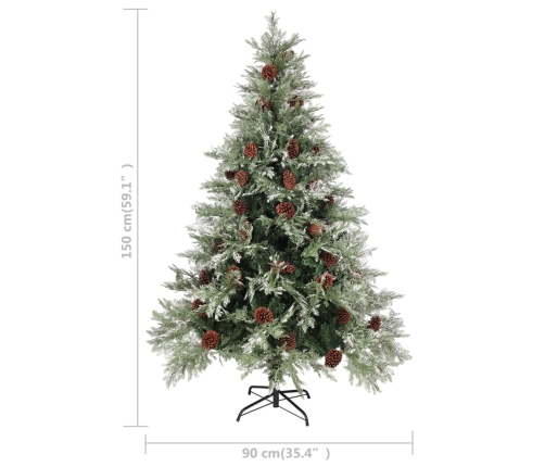 Árbol de Navidad con piñas verde y blanco PVC y PE 150 cm