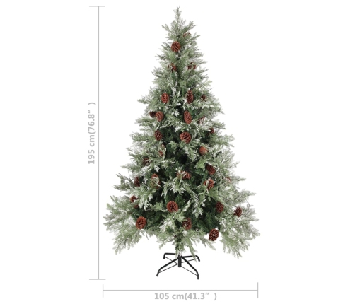 Árbol de Navidad con piñas verde y blanco PVC y PE 195 cm