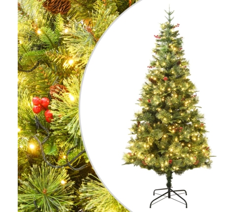 Árbol de Navidad con luces y piñas PVC PE verde 120 cm