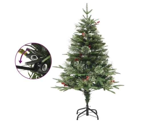 Árbol de Navidad con luces y piñas PVC PE verde 120 cm