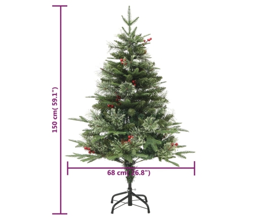 Árbol de Navidad con luces y piñas PVC PE verde 150 cm