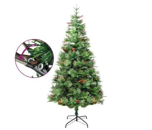 Árbol de Navidad con luces y piñas PVC PE verde 195 cm