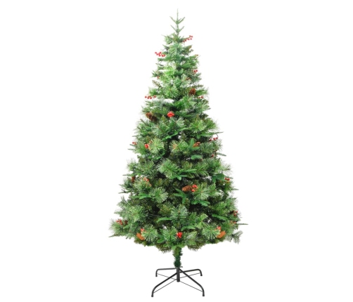 Árbol de Navidad con luces y piñas PVC PE verde 195 cm