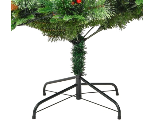 Árbol de Navidad con luces y piñas PVC PE verde 195 cm