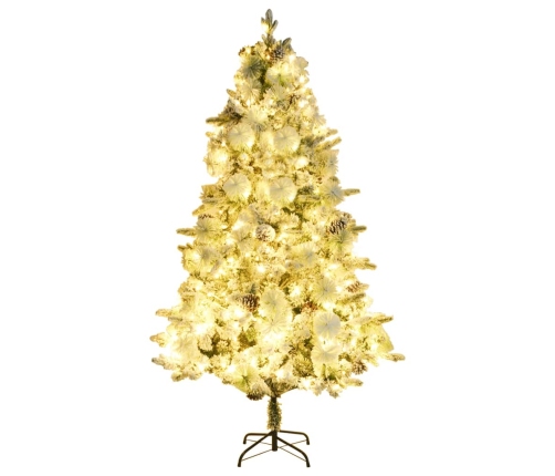 Árbol de Navidad con nieve, luces LED y piñas PVC y PE 195 cm