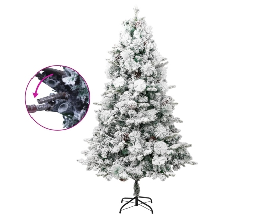 Árbol de Navidad con nieve, luces LED y piñas PVC y PE 195 cm