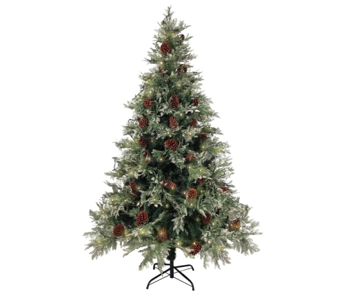 Árbol de Navidad con luces y piñas PVC PE verde y blanco 120 cm