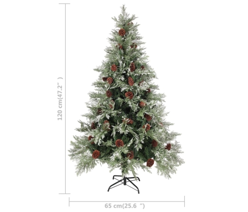 Árbol de Navidad con luces y piñas PVC PE verde y blanco 120 cm