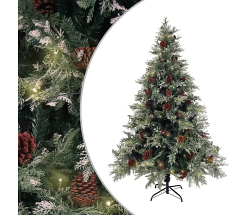 Árbol de Navidad con luces y piñas PVC PE verde y blanco 150 cm