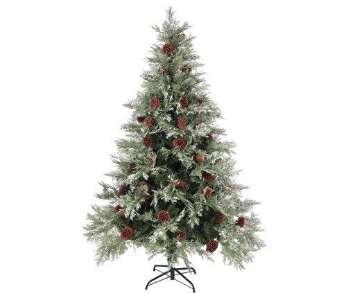 Árbol de Navidad con luces y piñas PVC PE verde y blanco 150 cm