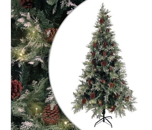 Árbol de Navidad con luces y piñas PVC PE verde y blanco 225 cm