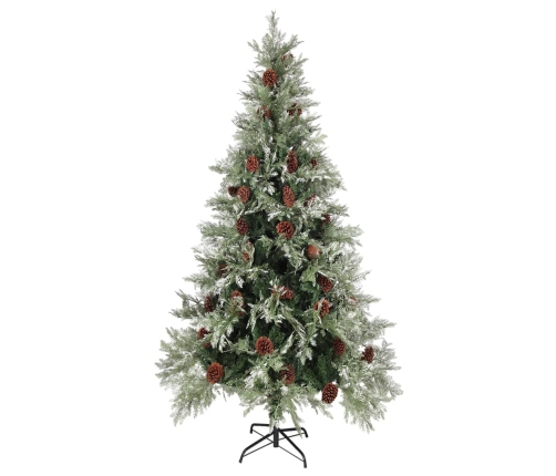 Árbol de Navidad con luces y piñas PVC PE verde y blanco 225 cm