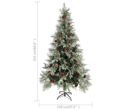 Árbol de Navidad con luces y piñas PVC PE verde y blanco 225 cm