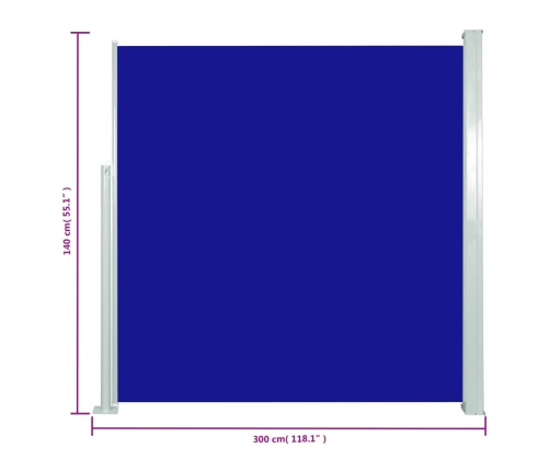 Toldo lateral retráctil de jardín azul 140x300 cm